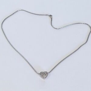 14k White Gold 1/2 CTW Pave Diamond Domed Heart Slide Pendant 17" Necklace